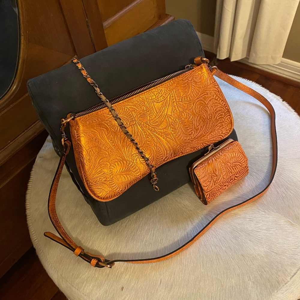 Patricia Nash Orange Crossbody Bag and matching wallet/two straps